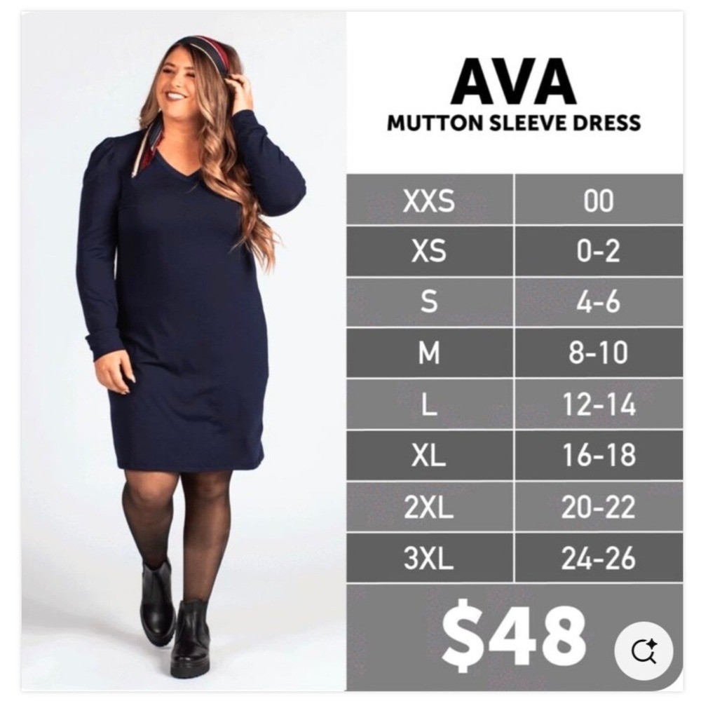 LuLaRoe Ava Mutton Sleeve Dress 3XL NWT Pink Poppy Floral Black V-Neck Plus Size - Picture 5 of 10